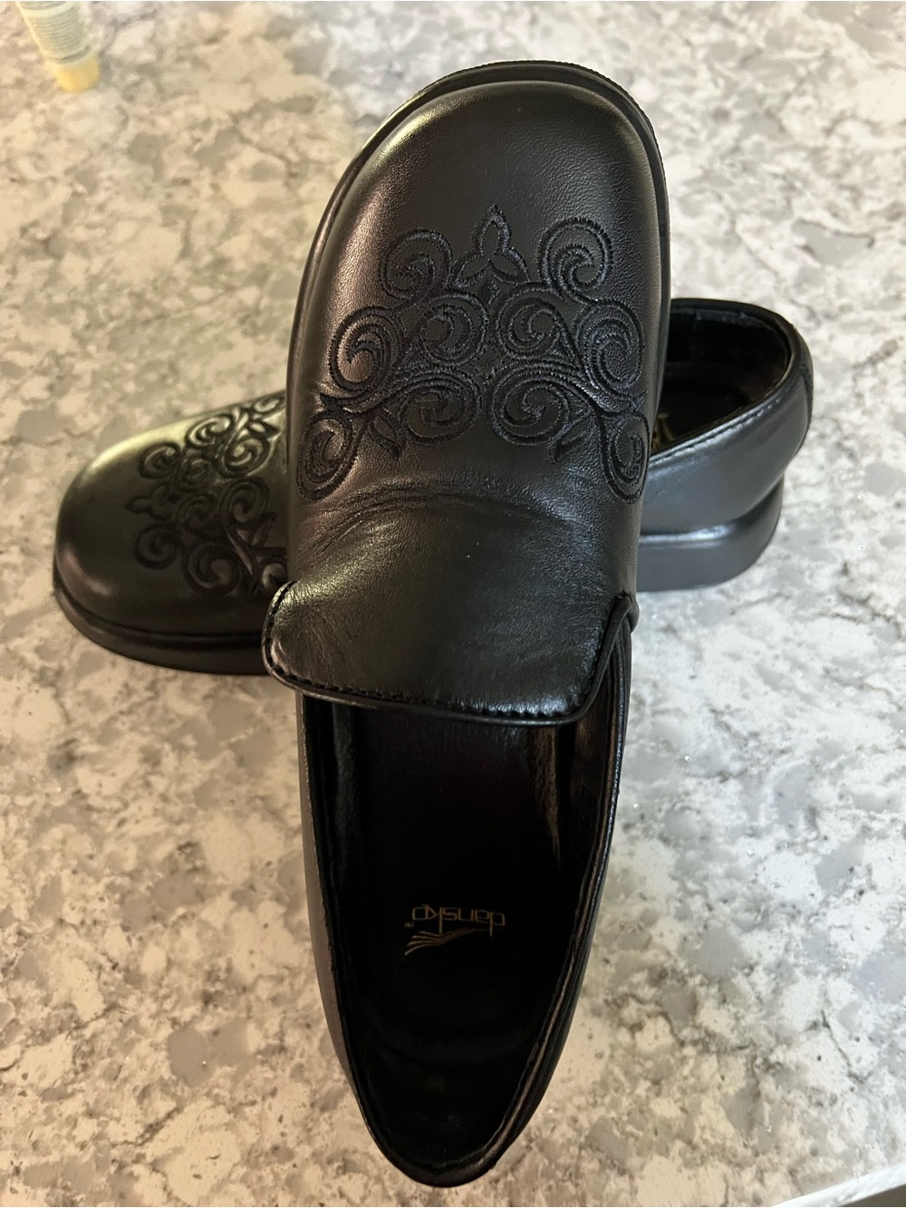 Dansko Women’s Black Embroidered Leather Mules size 39